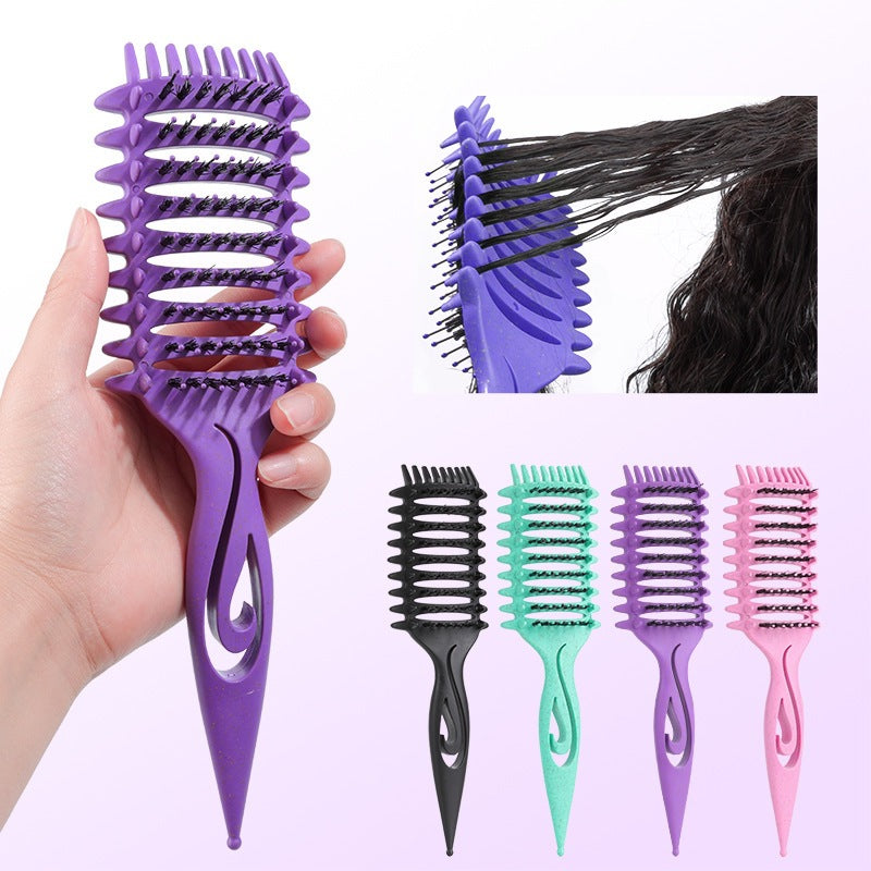 Ribbed Hollow Comb High Crown Top Voluminous Hair Women's Long Hair Curly Hair Bounce Style Defining Curling Comb Cross-Border