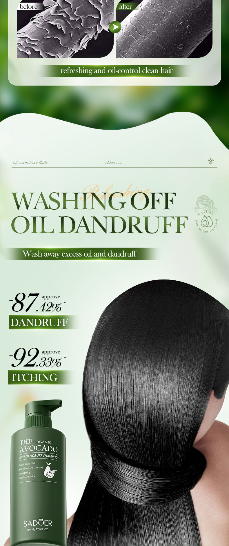 Avocado Anti-Dandruff Oil Control Shampoo SADOER Fluffy Deep Cleansing Shampoo  Wholesale