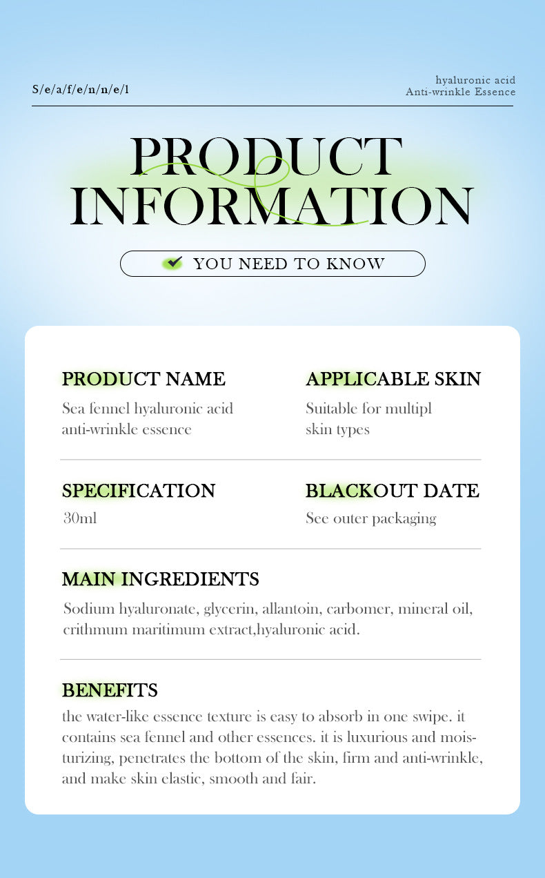 Sea Fennel Hyaluronic Acid Skin Care Set  BIOAOUA Moisturizing Five-Piece Set Cross-Border Wholesale