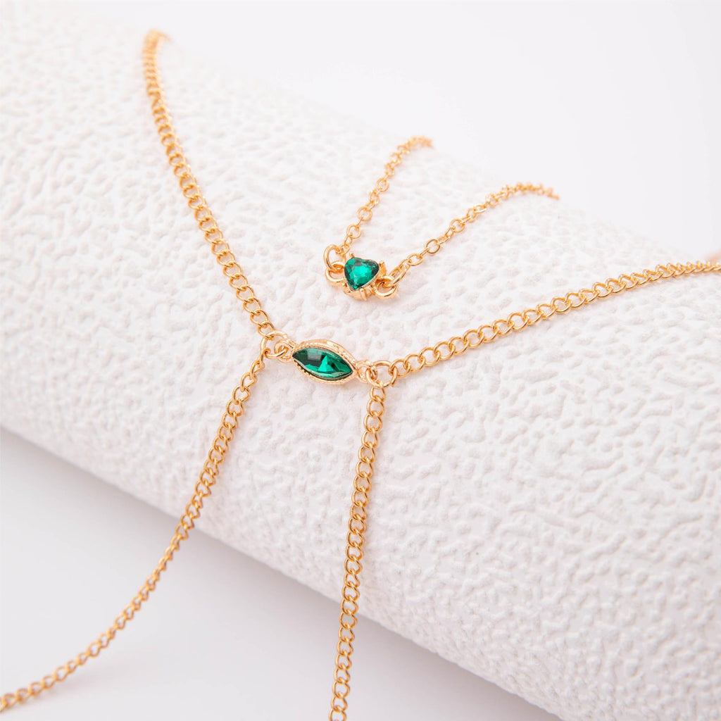 Trendy Simple Men's Body Chain Necklace Fashion Imitation Emerald Heart Hollow Chest Chain with Diamonds