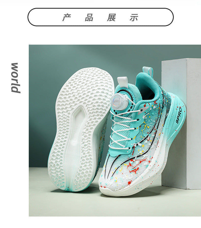 Children's Running Shoes with Rotating Buckle, Breathable Mesh Surface, Ultra-light Soft Sole, Wear-resistant, Non-slip, Racing Sports Shoes for Boys and Girls