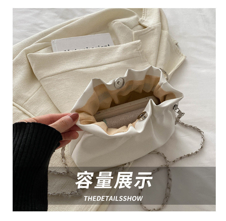 French Style Ruched Cloud Bag Niche Design Single Shoulder Women's Bag Versatile Chain Simple Fashion Crossbody Underarm Women's Bag