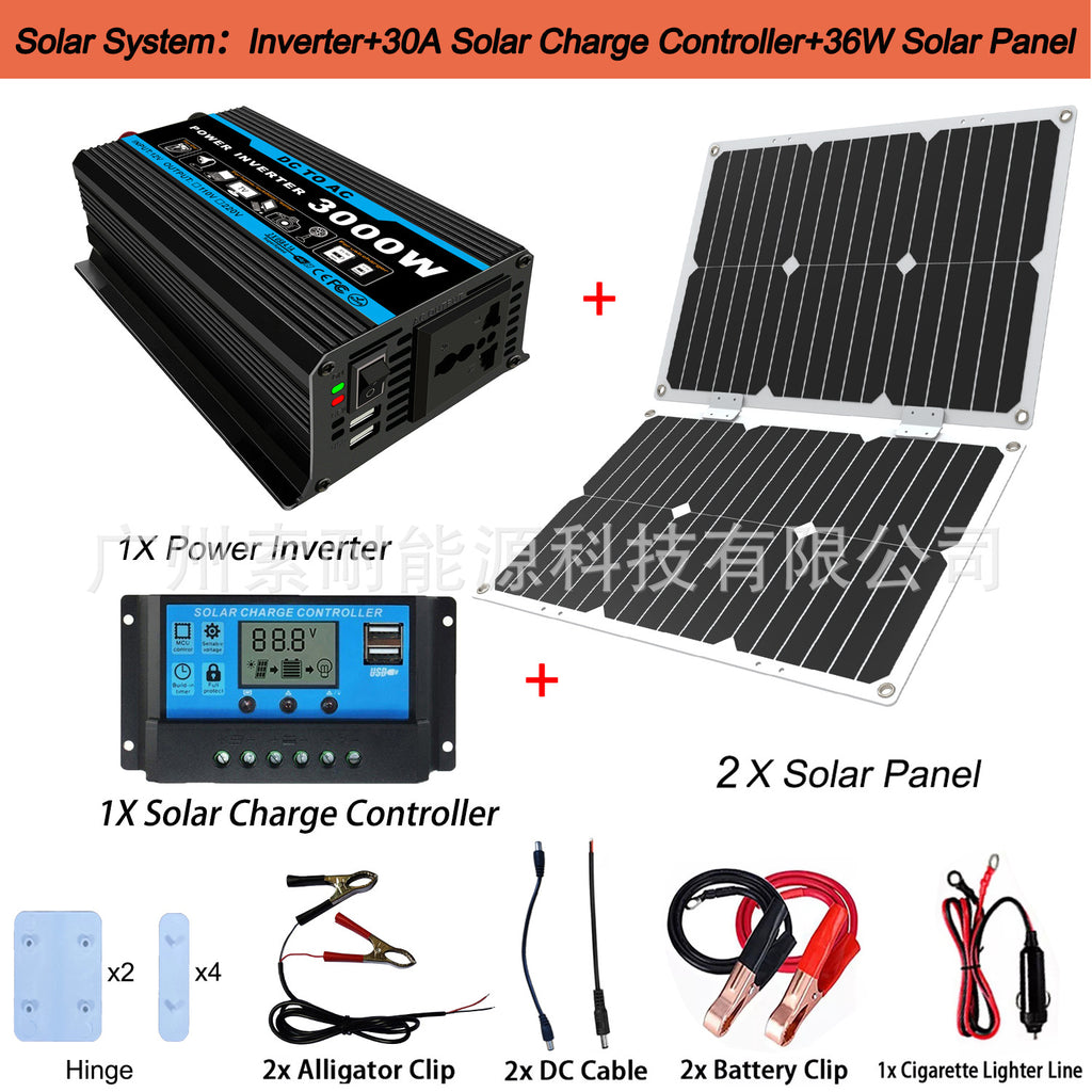Tang Dynasty Solar Energy Kit System：DC12V 300W Inverter+30A Controller+18W Solar Panel