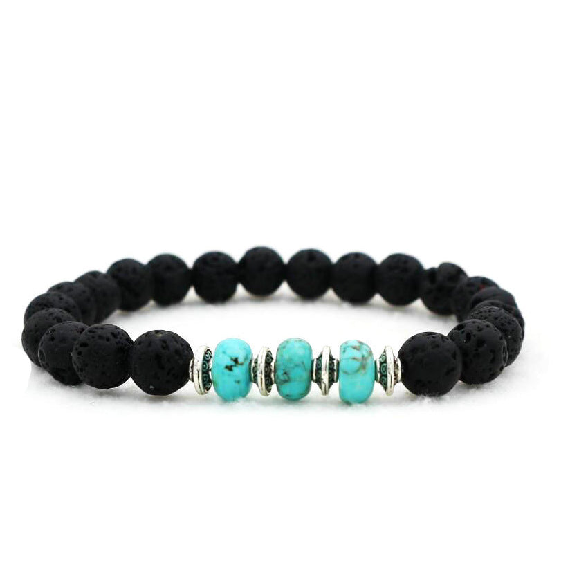 Blue Tiger Eye Stone Bracelet Single Circle Natural Stone Beaded Bracelet Volcanic Stone White Pine Chicken Wing Wood Long Bracelet