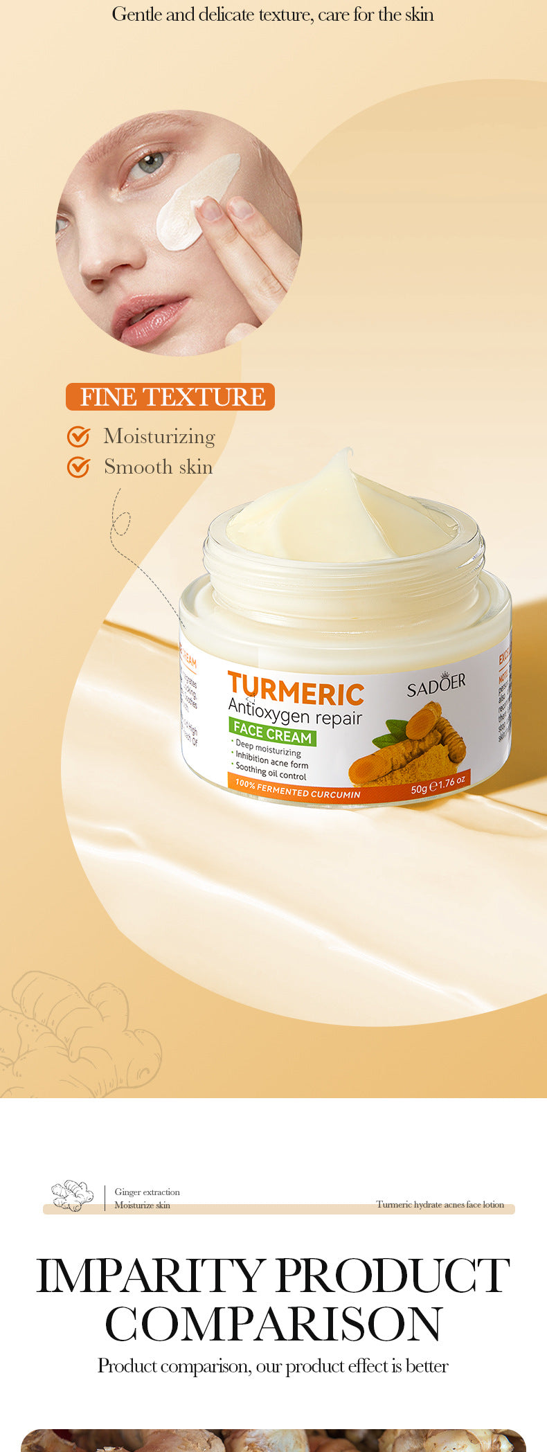 Turmeric Face Cream50g SADOER Moisturizing, rejuvenating, hydrating, smooth moisturizing cream for  foreign trade wholesale
