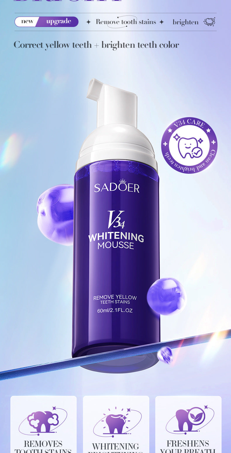 V34Whitening Foam Toothpaste SADOER Clean Teeth Clean Mousse Cross-Border Foreign Trade Wholesale