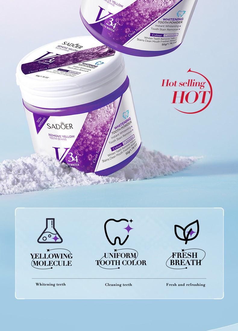 V34Toothpowder50g SADOER Whitening Deep Cleaning Whitening Teeth Cleaning Powder  Foreign Trade Wholesale