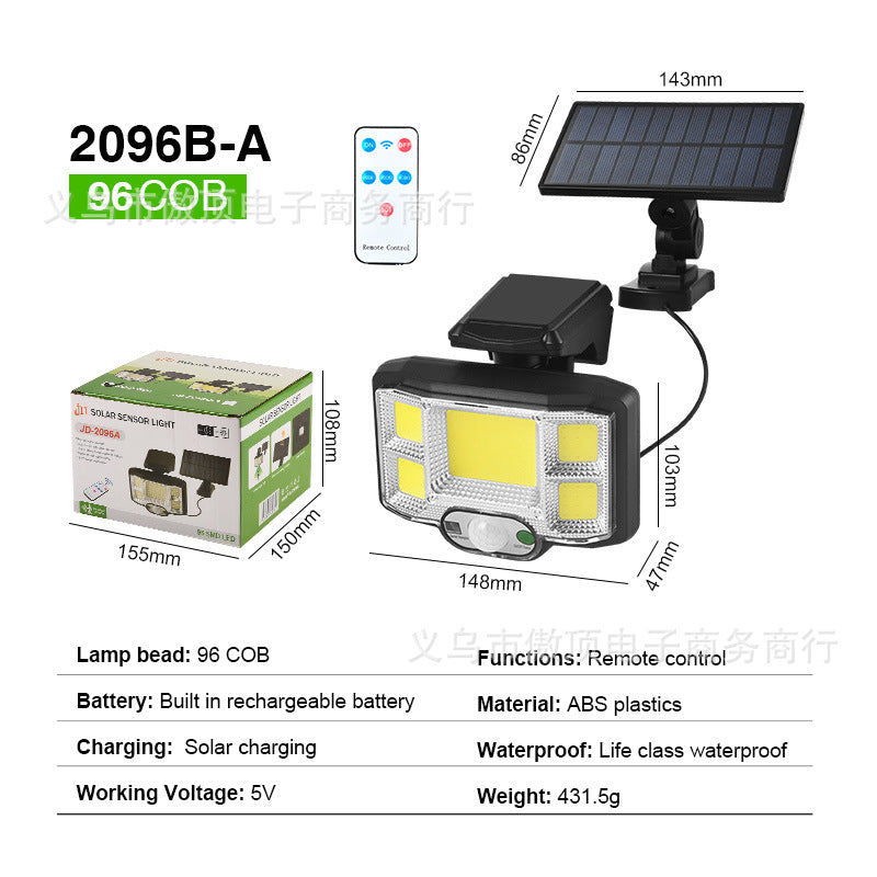 Outdoor Solar Street Light Waterproof Split Wall Light Garden Courtyard Light Human Body Sensor Light Rotatable Three-Head Light