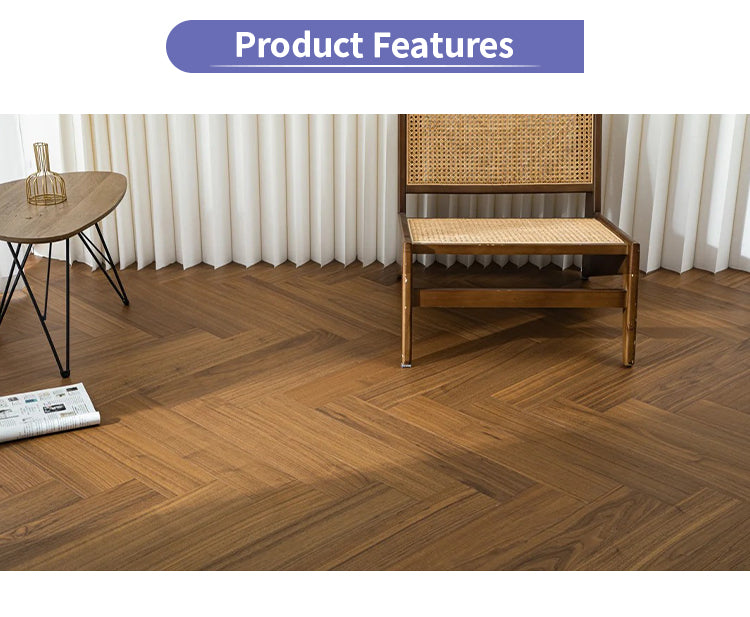 Customizable 12mm Black Walnut Herringbone Engineered Wood Flooring | Waterproof Anti-Slip for Outdoor Hotel Office Interiors