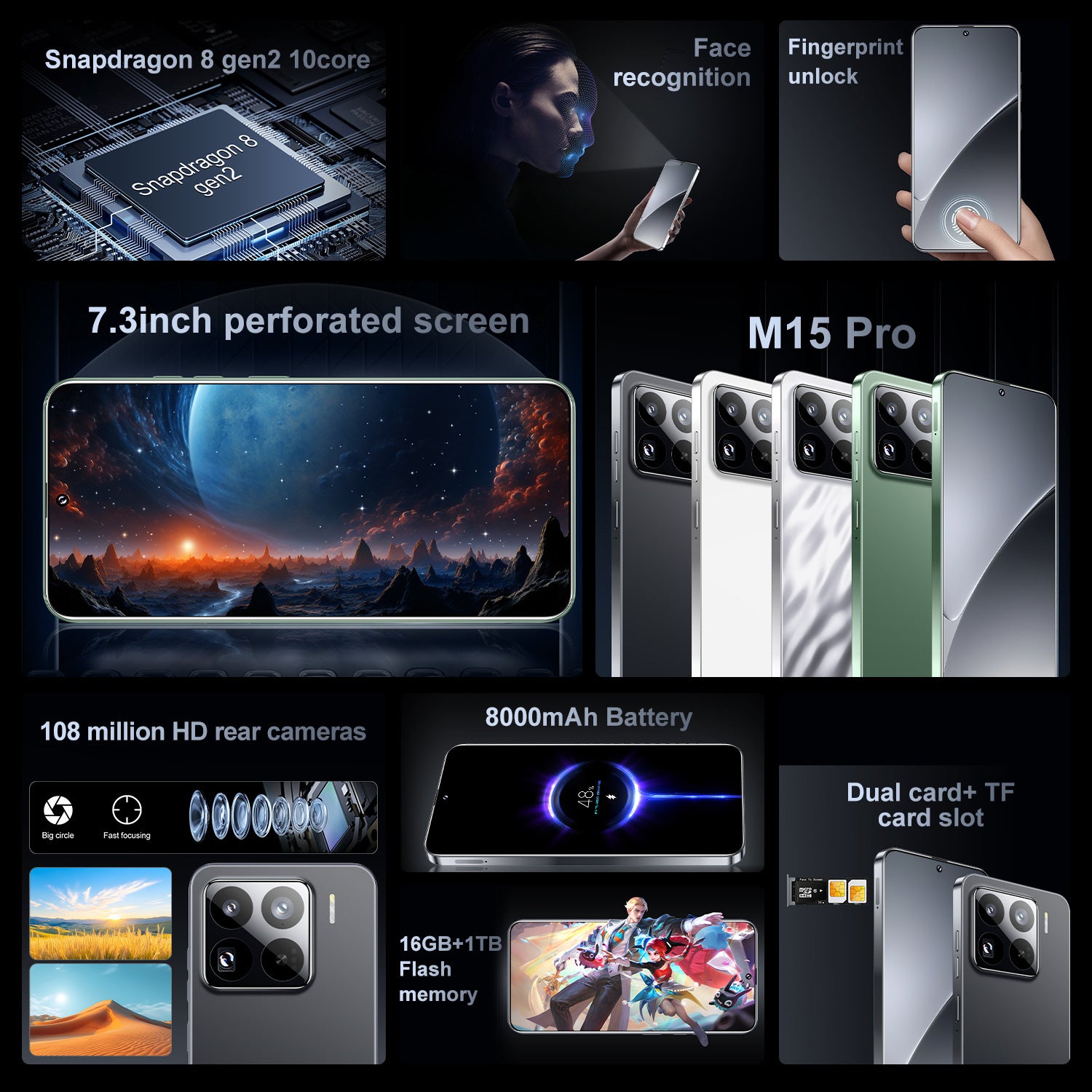 Popular M15 Pro Android Smartphone16+1T Factory Direct Sales Mobile Phone Available