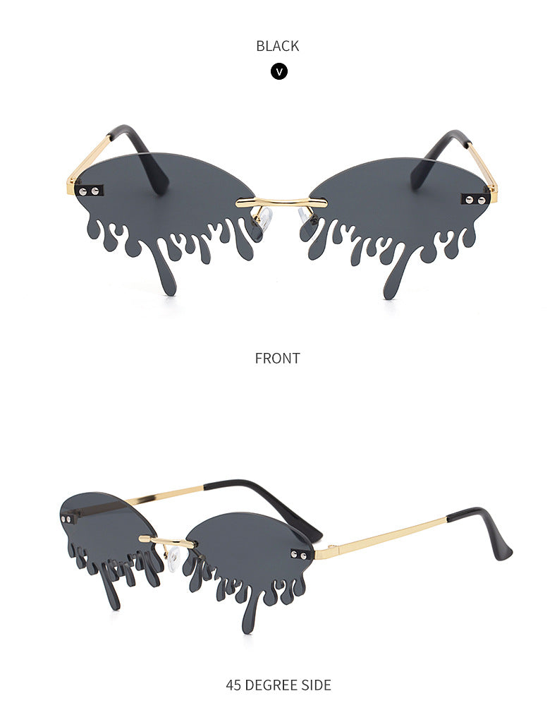 Christmas Costume Personality Tear Sunglasses for Women Metal Frameless Sunglasses Trendy European and American Party Funny Glasses
