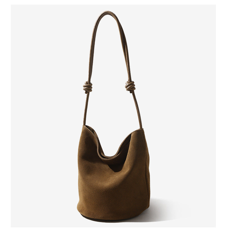 In Stock European and American Suede Underarm Bag for Women New Simple Casual Retro Matte Single Shoulder Crossbody Tote Bucket Bag