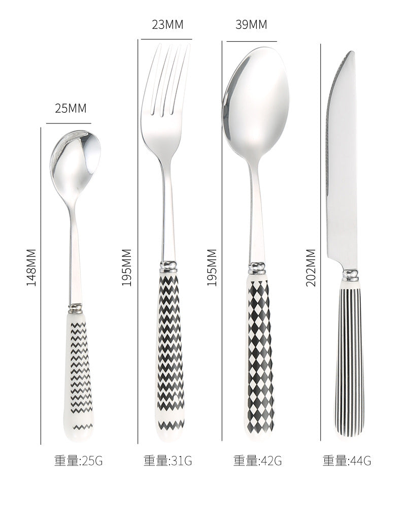 410Stainless Steel Cutlery Restaurant Creative Hepburn Style Ceramic Handle Knife Fork Spoon Tea Spoon Set Western Steak Knife Fork