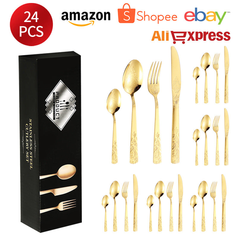 410Stainless Steel Tableware Hotel Retro Double Pattern Totem Western Cutlery Knife Fork Spoon Restaurant Hammered Steak Knife Fork