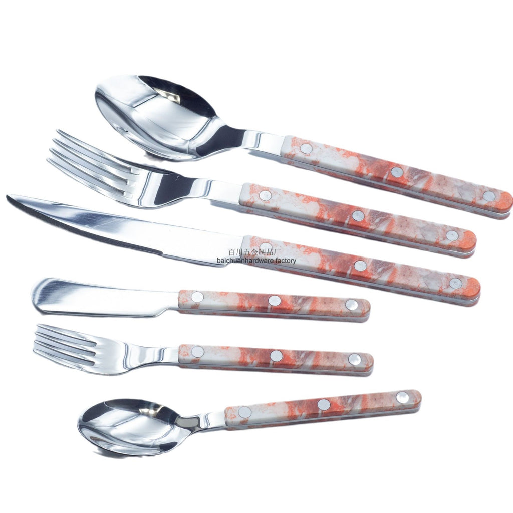 Marble Handle Western Tableware Set ABS Butter Fork Spoon Clip Handle Cheese Knife Dessert Chopsticks Spoon Fork
