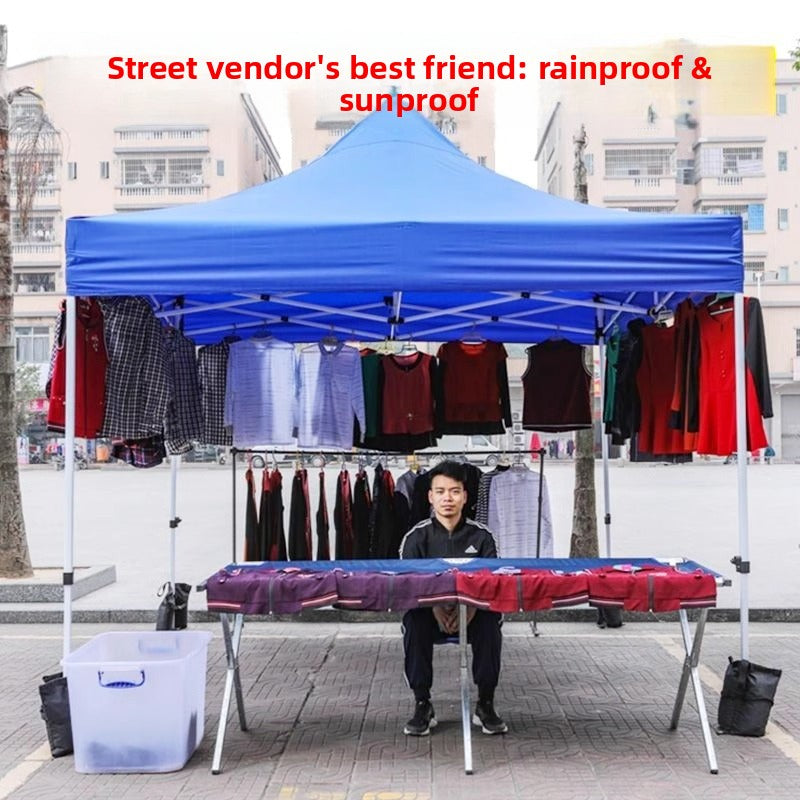 Outdoor Four-Legged Umbrella Tent Cover Thickened Transparent Foldable Telescopic Rain Canopy Four-Corner Sunshade Rainproof Stall Large Umbrella