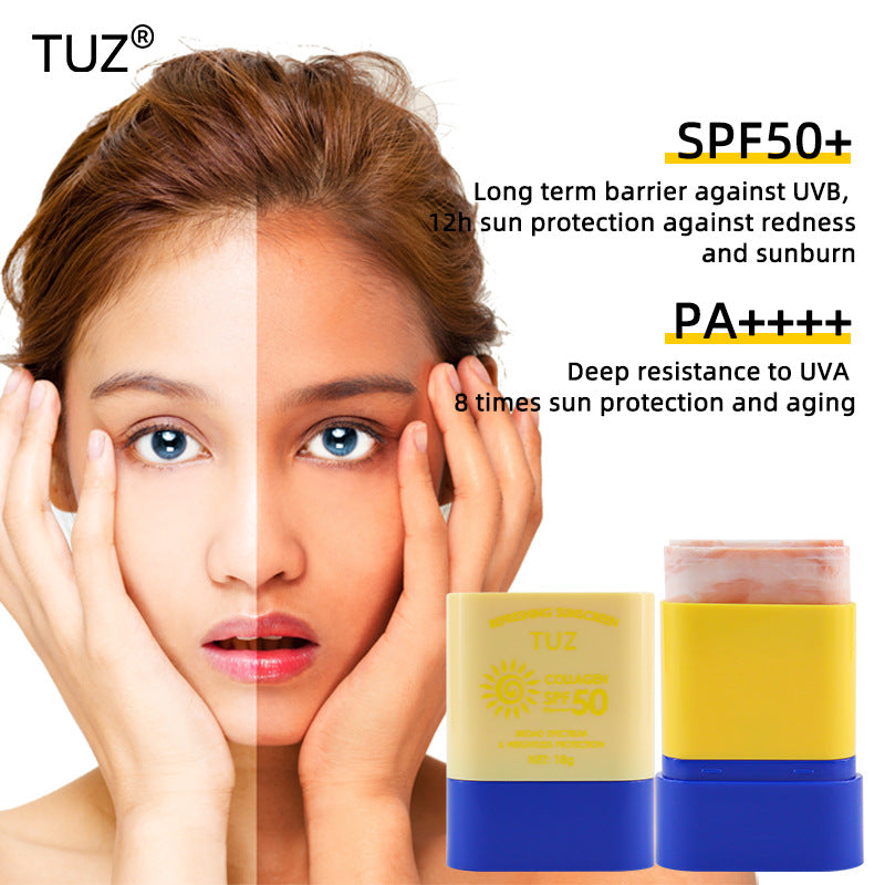 Facial Makeup Collagen Double Color Sunscreen Stick Moisturizing Brightening Skin Tone Waterproof Sunscreen Cream