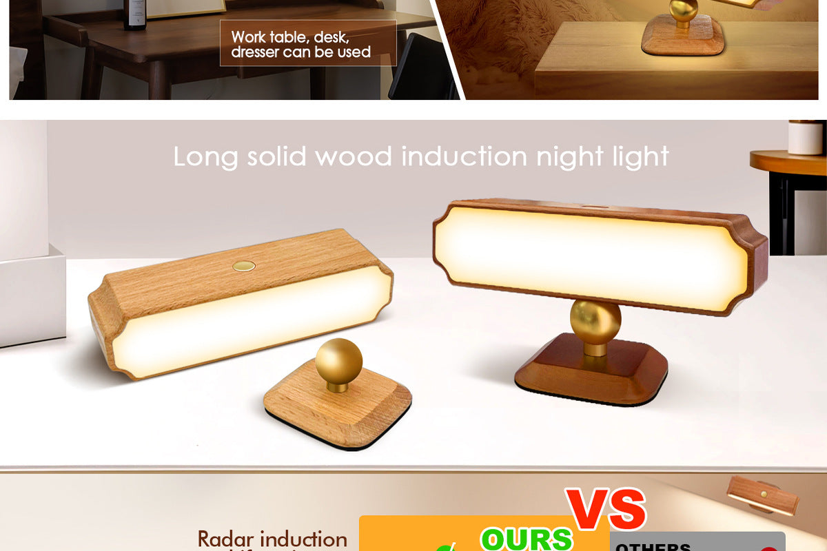 Solid Wood Wall Lamp Human Body Sensing Wireless Reading Wall Lamp Magnetic Night Light Desktop Warm Light Suitable for Staircase Corridor