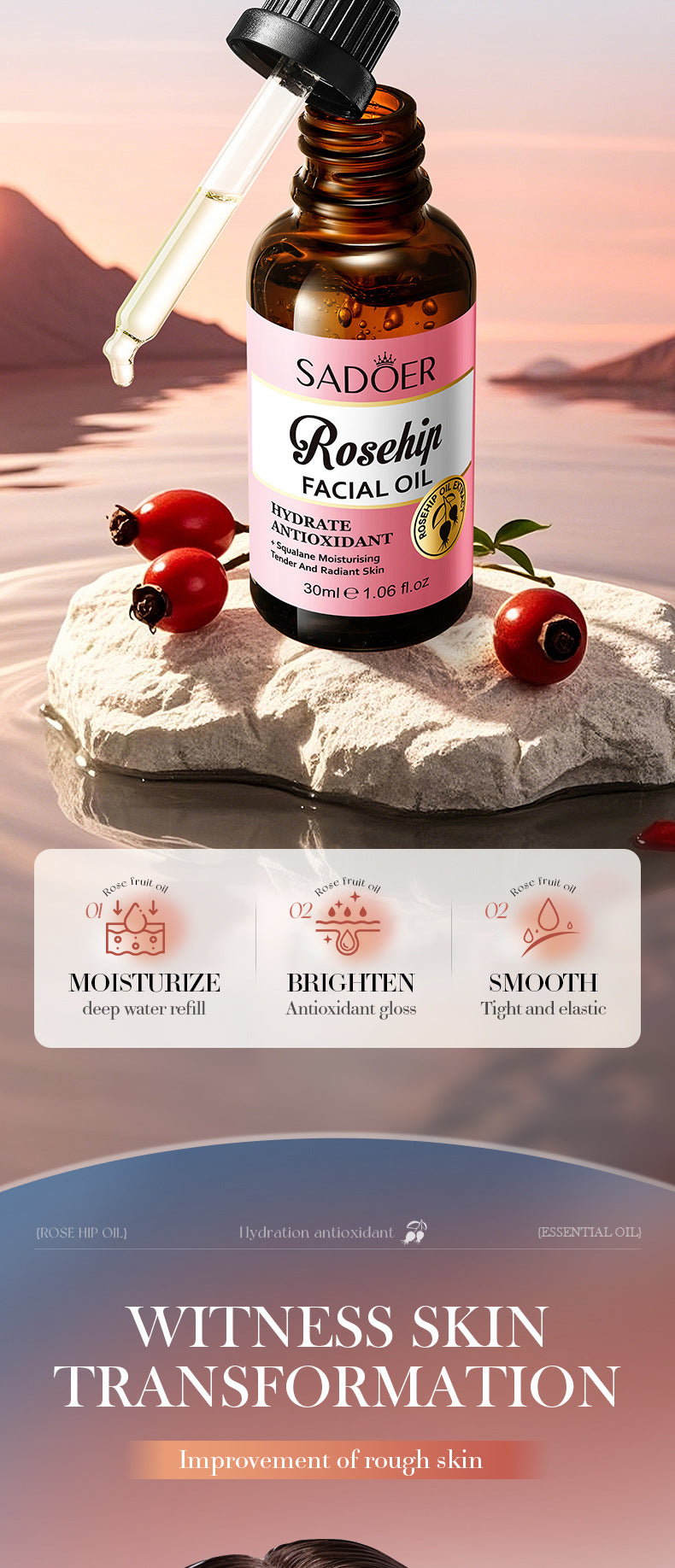 Rosehip Antioxidant Hydrating Essence SADOER Moisturizing facial essential oil cross-border foreign trade wholesale