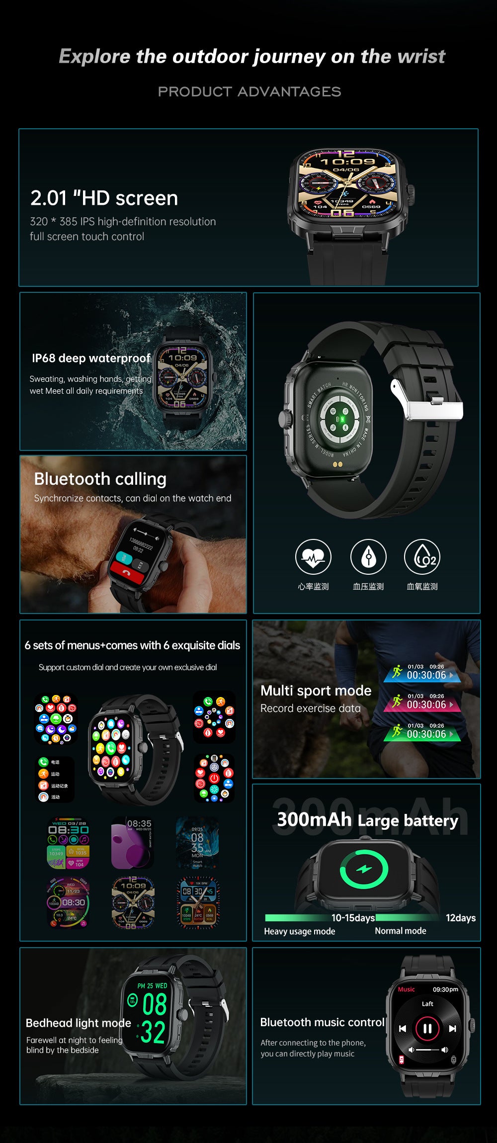 M106Smart Watch2.01inch Bluetooth Call True Heart Rate Pedometer Sleep Depth Waterproof Three-Proof Sports