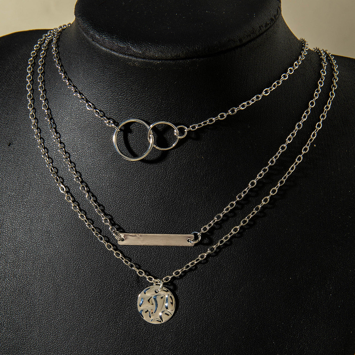 European and American Fashion Collarbone Chain Round Pendant Tassel Multi-layer Stacking Necklace Layered One-word Necklace3Set