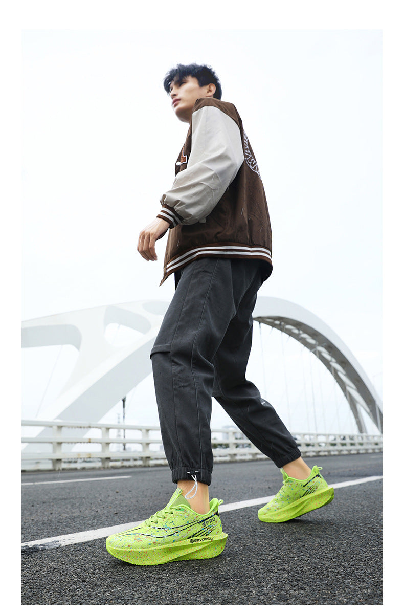 Autumn New Fluorescent Parent-Child Fashion Casual Sports Shoes with Real Carbon Plate High Elasticity Cushioning Outdoor Running Shoes