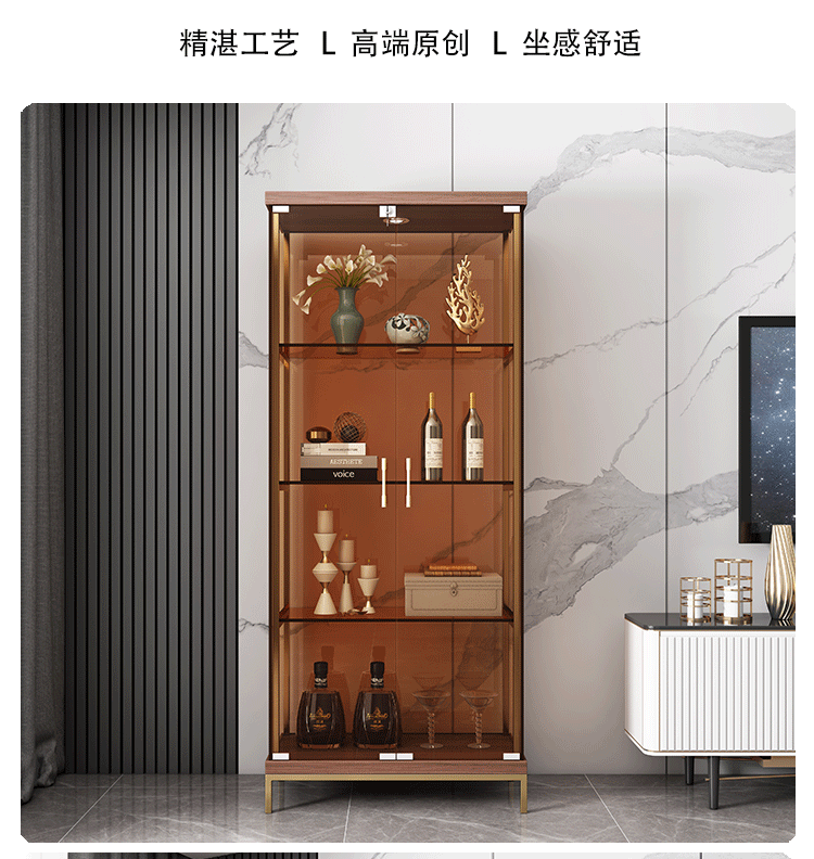 Simple Wine Cabinet Wall-Mounted Living Room Modern Simple Glass Storage Cabinet Home Storage Cabinet Light Luxury High-End Display Cabinet