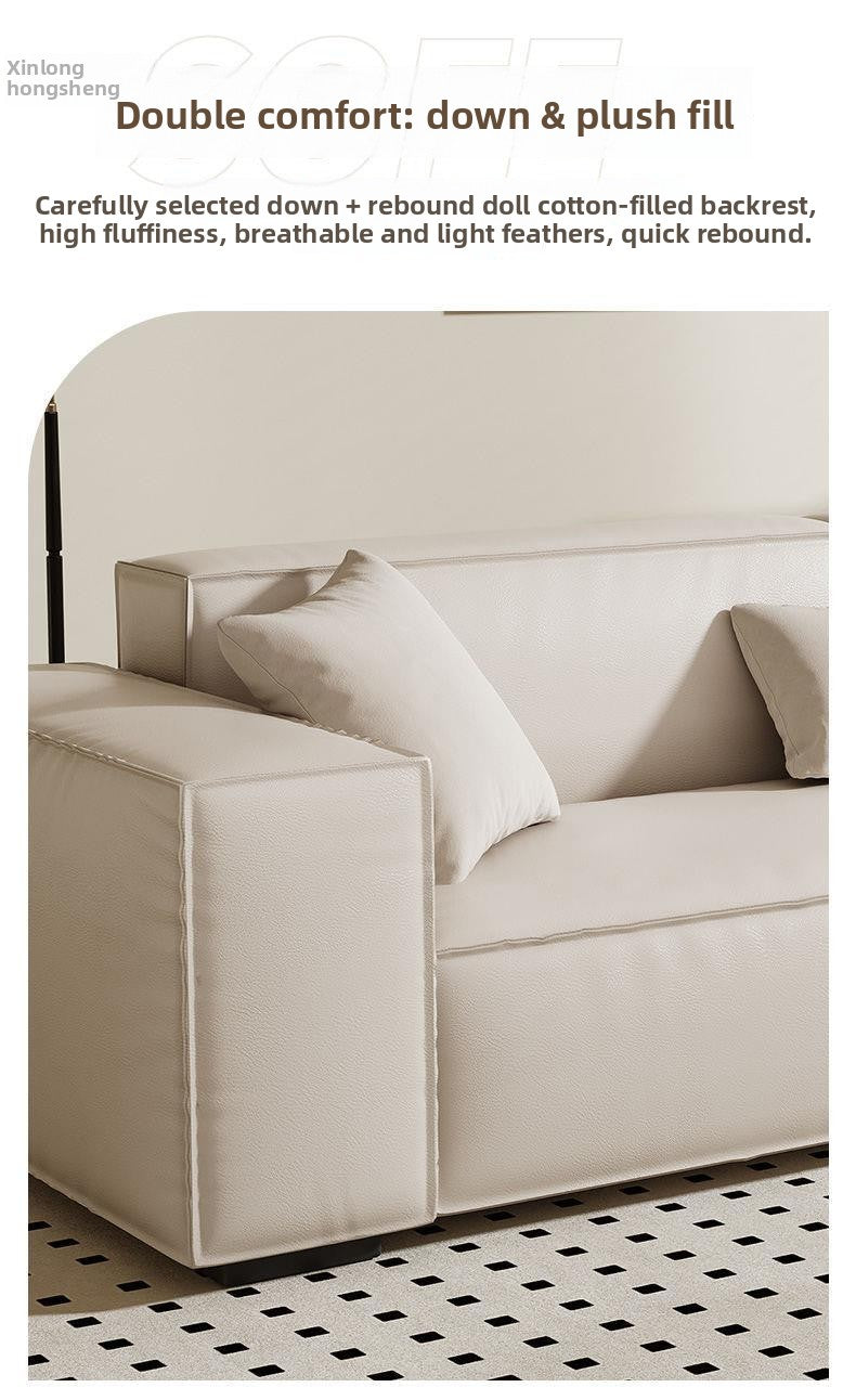 Minimalist Cream Style Tofu Block Sofa Living Room Simple Modern Straight Sofa Internet Celebrity Cat Scratching Leather Sofa