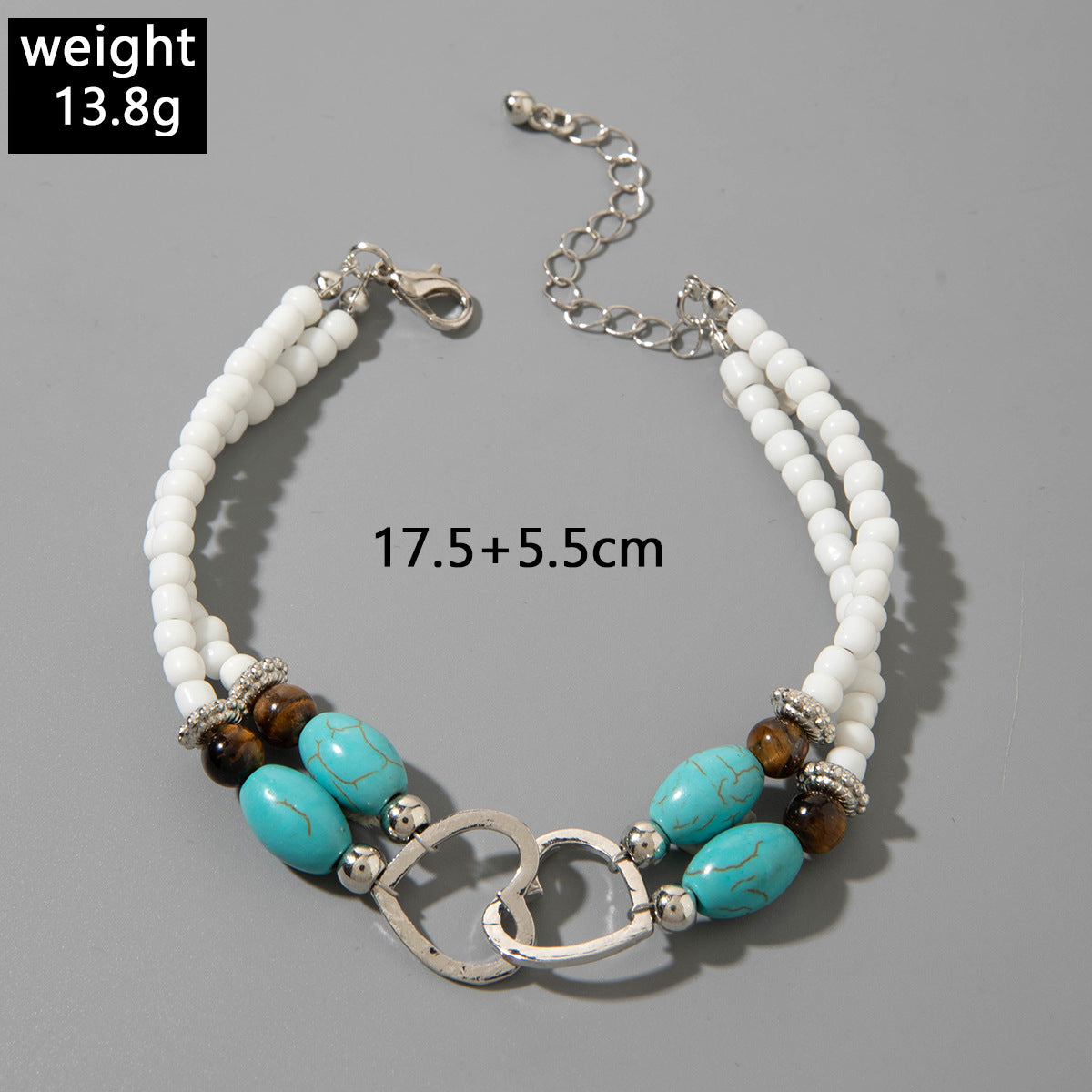 Wholesale Bohemian Vacation Style Rice Bead Turquoise Jewelry Set Metal Heart Jewelry