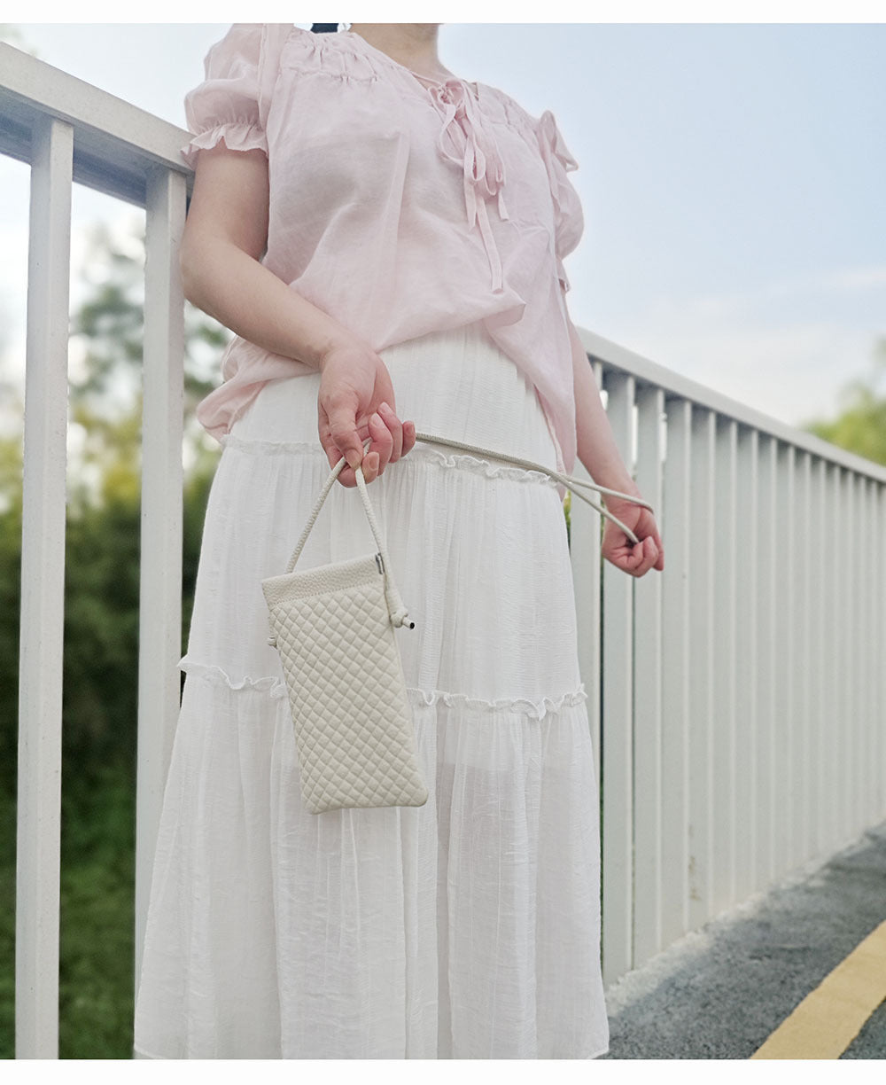 Genuine Leather Phone Bag for Women, Crossbody Small Bag, New Woven Pattern Vertical Style, Lightweight Mini Cowhide Walking Bag