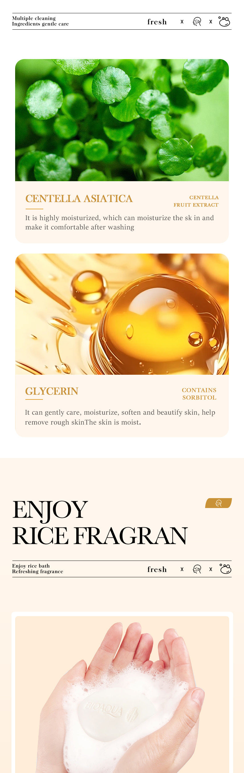 Rice Soap BIOAOUA Cleansing and Bathing Deep Cleansing Handmade Essential Oil Soap  Foreign Trade Wholesale