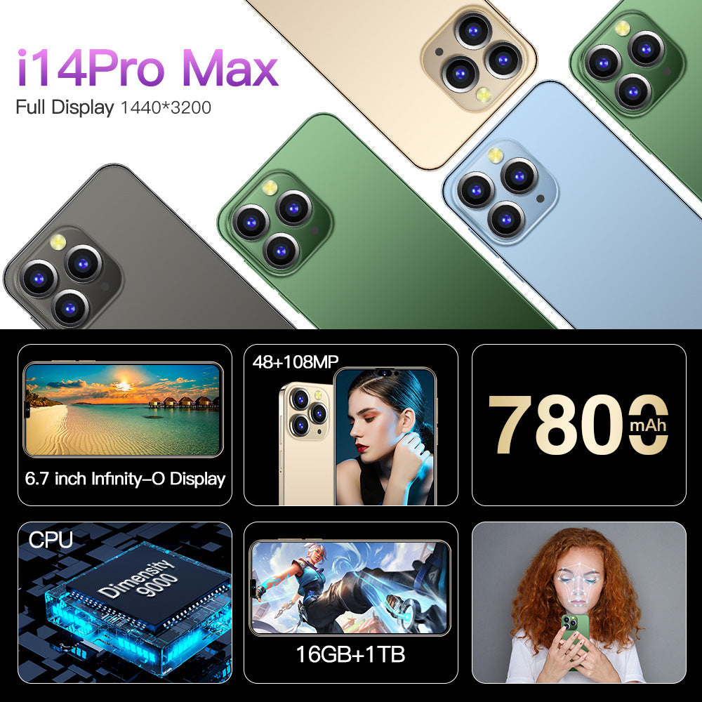 Spot Goods i14 ProMax Smartphone7.3Inch Hd Large Screen1+16G Factory Direct Wholesale of Mobile Phones