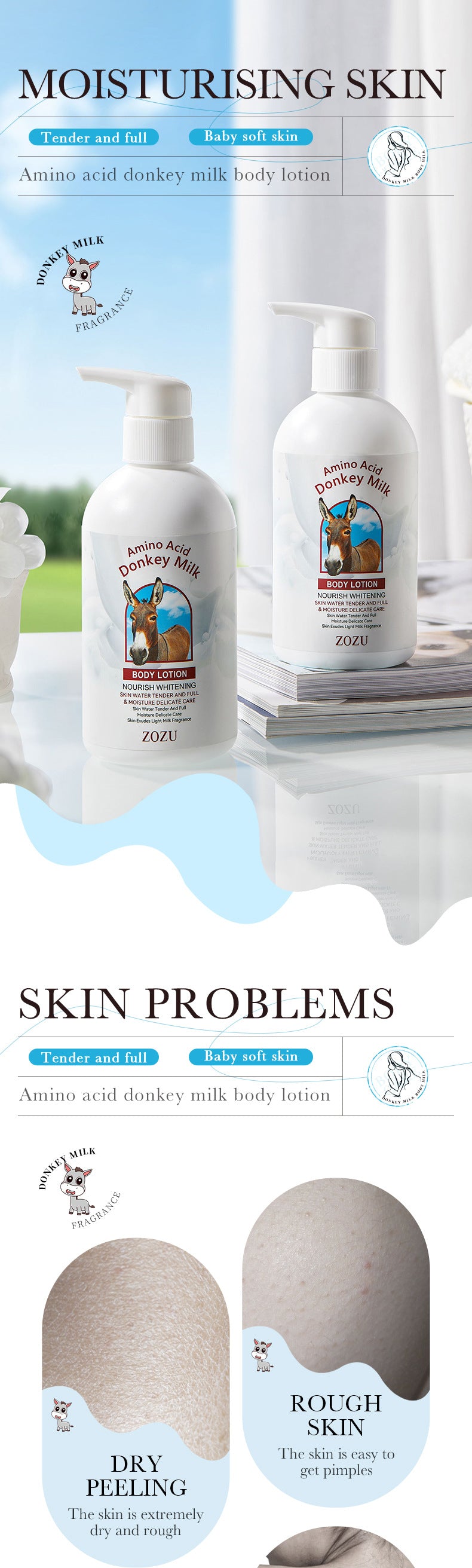 Donkey Milk Body Lotion256gZOZU Amino Acid Moisturizing Refreshing Body Lotion Cross-Border Wholesale