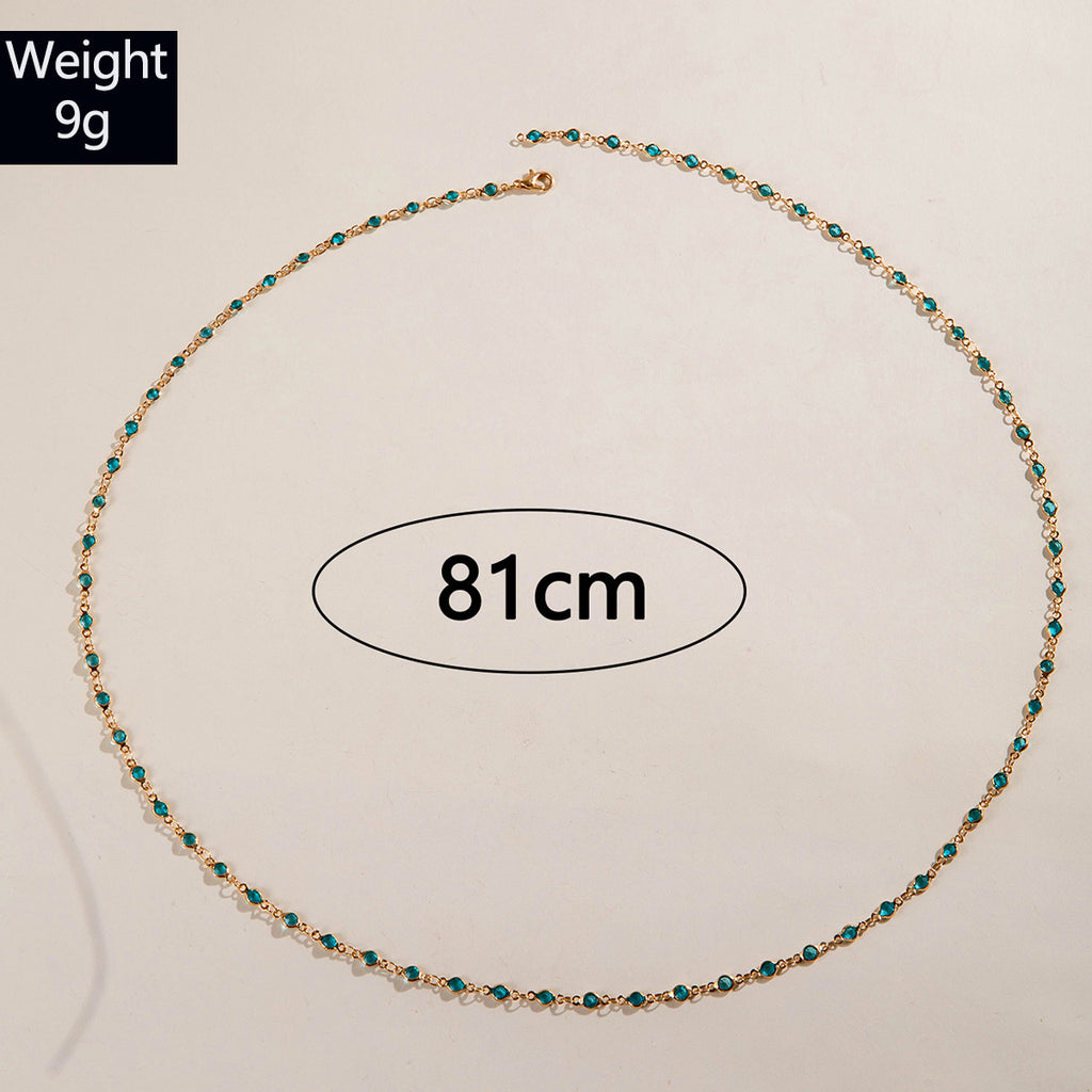 Simple Colorful Beaded Tassel y Chain Necklace Elegant Versatile Diamond-Studded Sweater Chain Jewelry