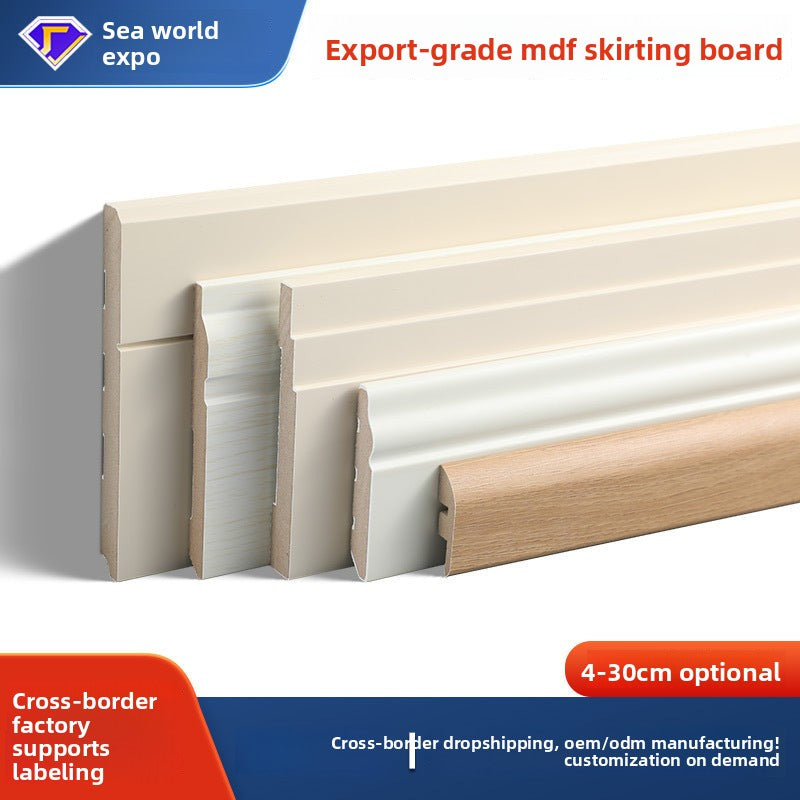 Style MDF Baseboard made of pine wood, painted solid wood baseboard, self-adhesive density board baseboard
