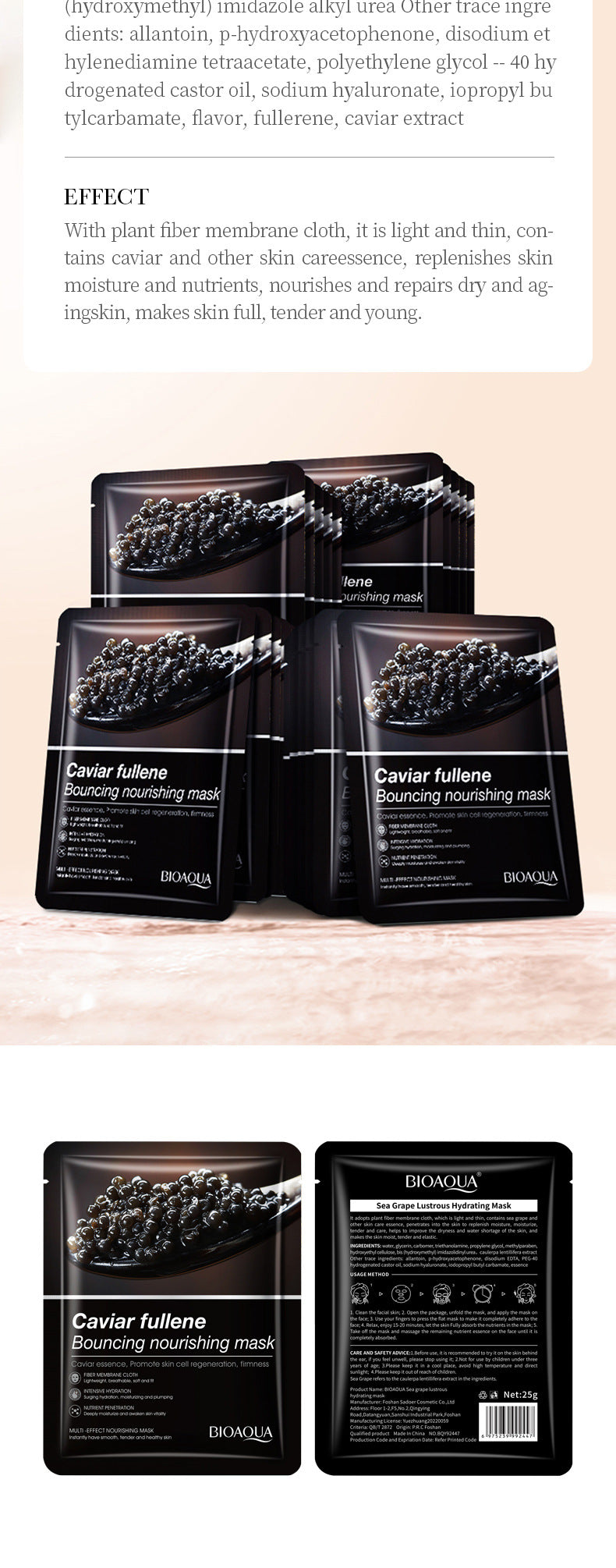Mask BIOAOUA White Truffle Moisturizing Caviar Nourishing Resurrection Grass Hydrating  Wholesale