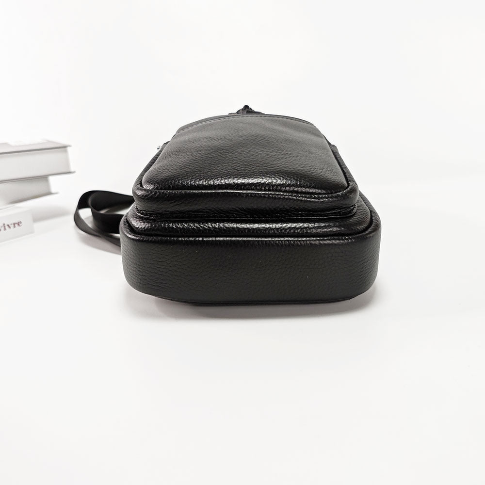 High-End Men's Top Layer Cowhide Multi-Zipper Bag Sports Casual Small Backpack Anti-Theft Genuine Leather Fingerprint Lock Chest Bag