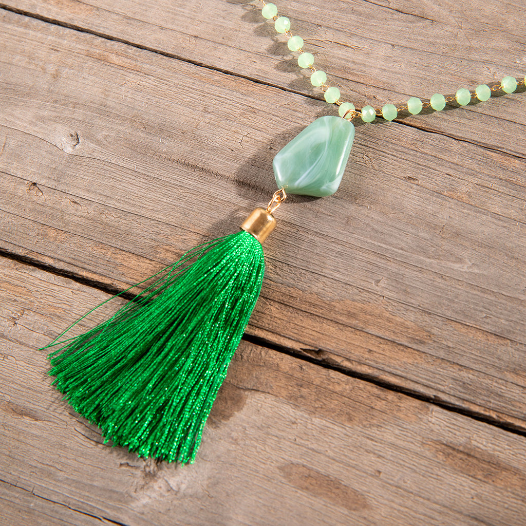 Simple Colorful Beaded Tassel y Chain Necklace Elegant Versatile Diamond-Studded Sweater Chain Jewelry