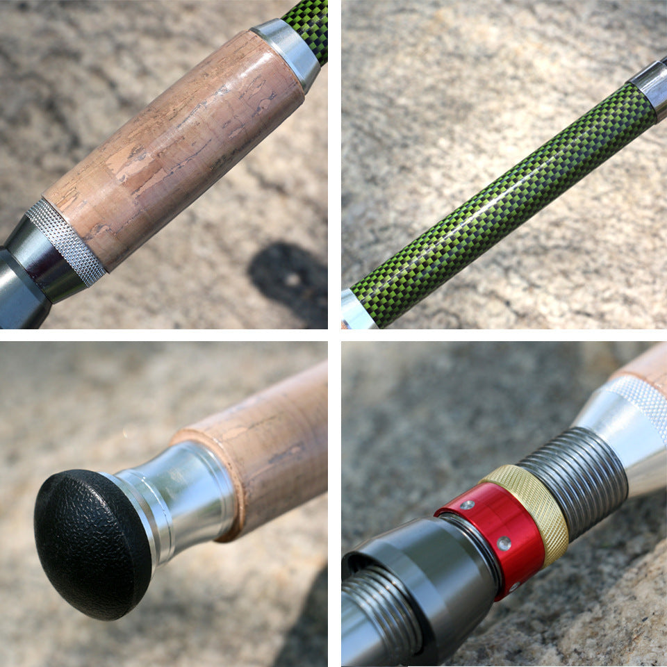 A Long Casting Telescopic Lure Rod with Long Wooden Handle, Sea Rod, Rock Fishing Rod, Carbon Fiber Carp and Bass Rod MH Tune