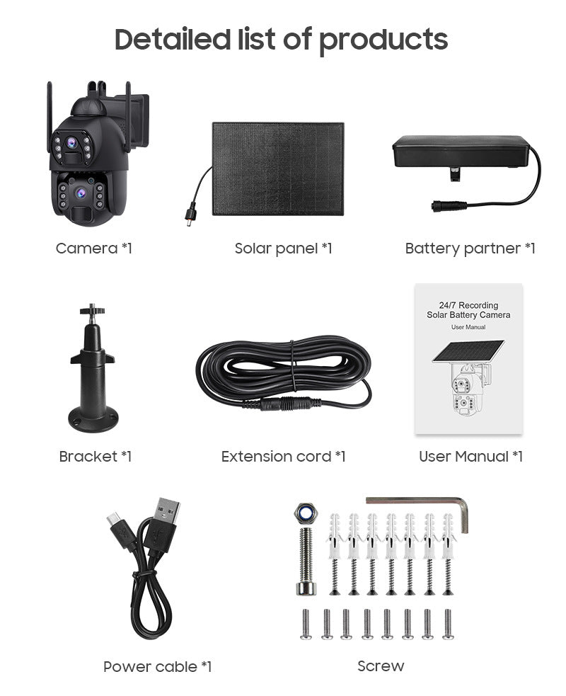 New Product AOV Low Frame Rate All Day Recording Surveillance4G Hd600MP Solar-powered Gun Ball Linked Camera