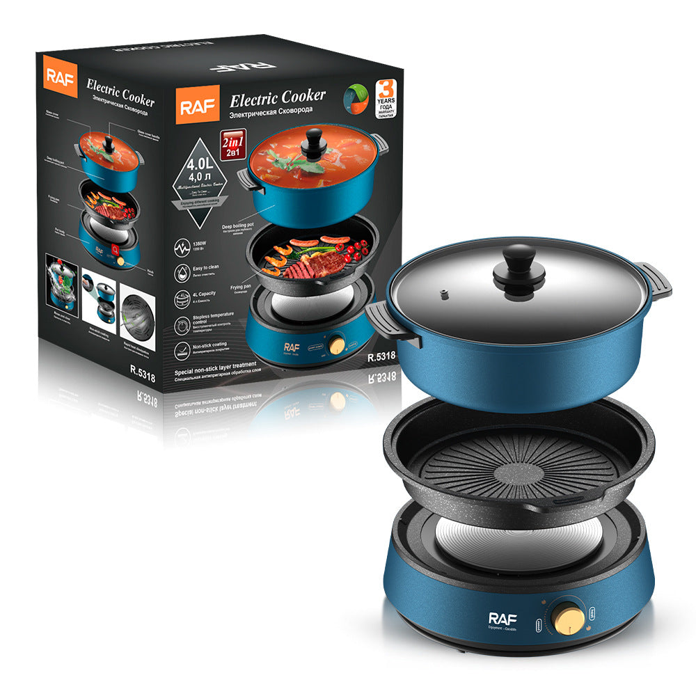 RAF European Standard Household BBQ Hot Pot Grill All-in-One Pot Multifunctional BBQ Machine Grilling and Stir-Frying Electric Grill Pan