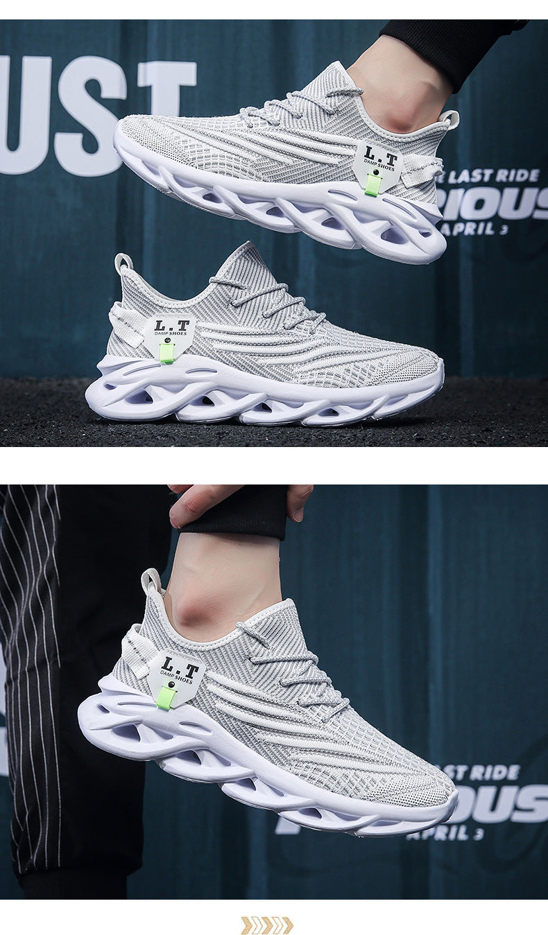 2025Men's Summer New Running Mesh Breathable Shock Absorption Sports Shoes Versatile Flyknit Large Size Mesh Casual Shoes