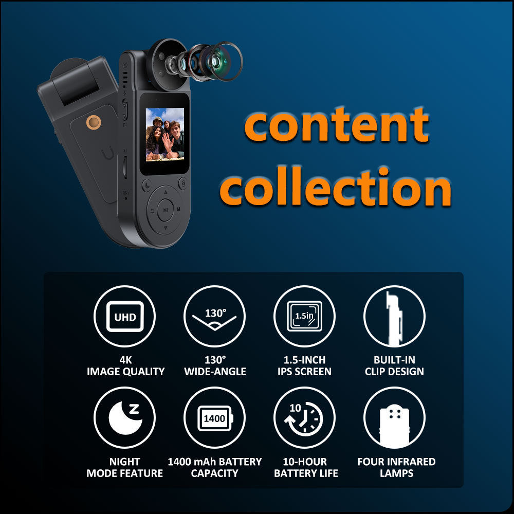 New L20High Definition Handheld Camera Portable Head and Back Clip Camera WiFi Connection ZF Outdoor Sports Recorder