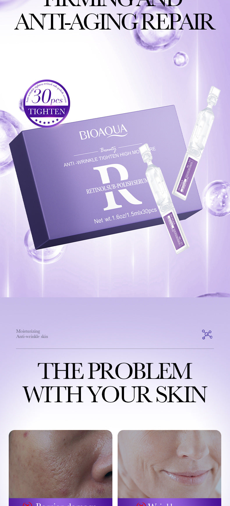 Retinol Anti-Wrinkle Serum BIOAOUA Firming and Moisturizing Single-use Essence Liquid  Wholesale