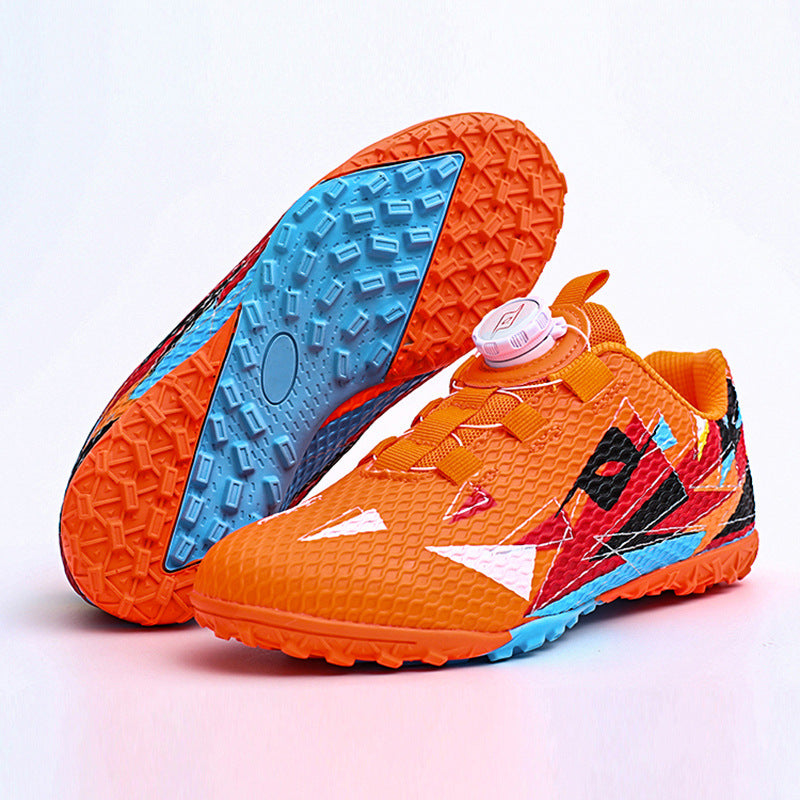 Rotating Buckle Football Shoes Breathable Anti-Slip TF Children's and Teenagers' Turf Training Shoes for Flat Ground Competitions