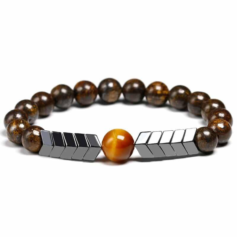 Blue Tiger Eye Stone Bracelet Single Circle Natural Stone Beaded Bracelet Volcanic Stone White Pine Chicken Wing Wood Long Bracelet