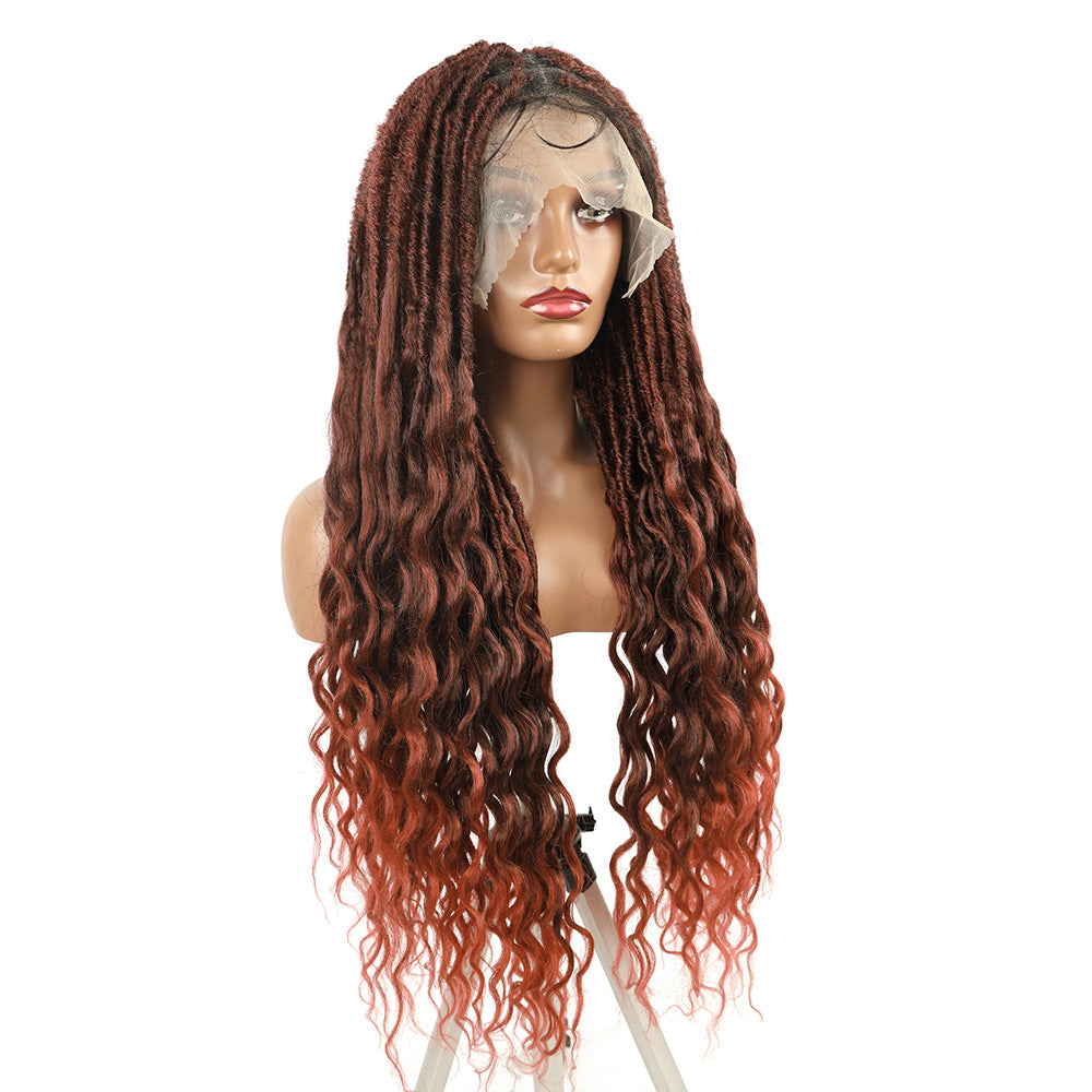 Wig for Women European and American Full Lace nu Crochet Hair Straight Up and Down Curly Synthetic Hair Cap