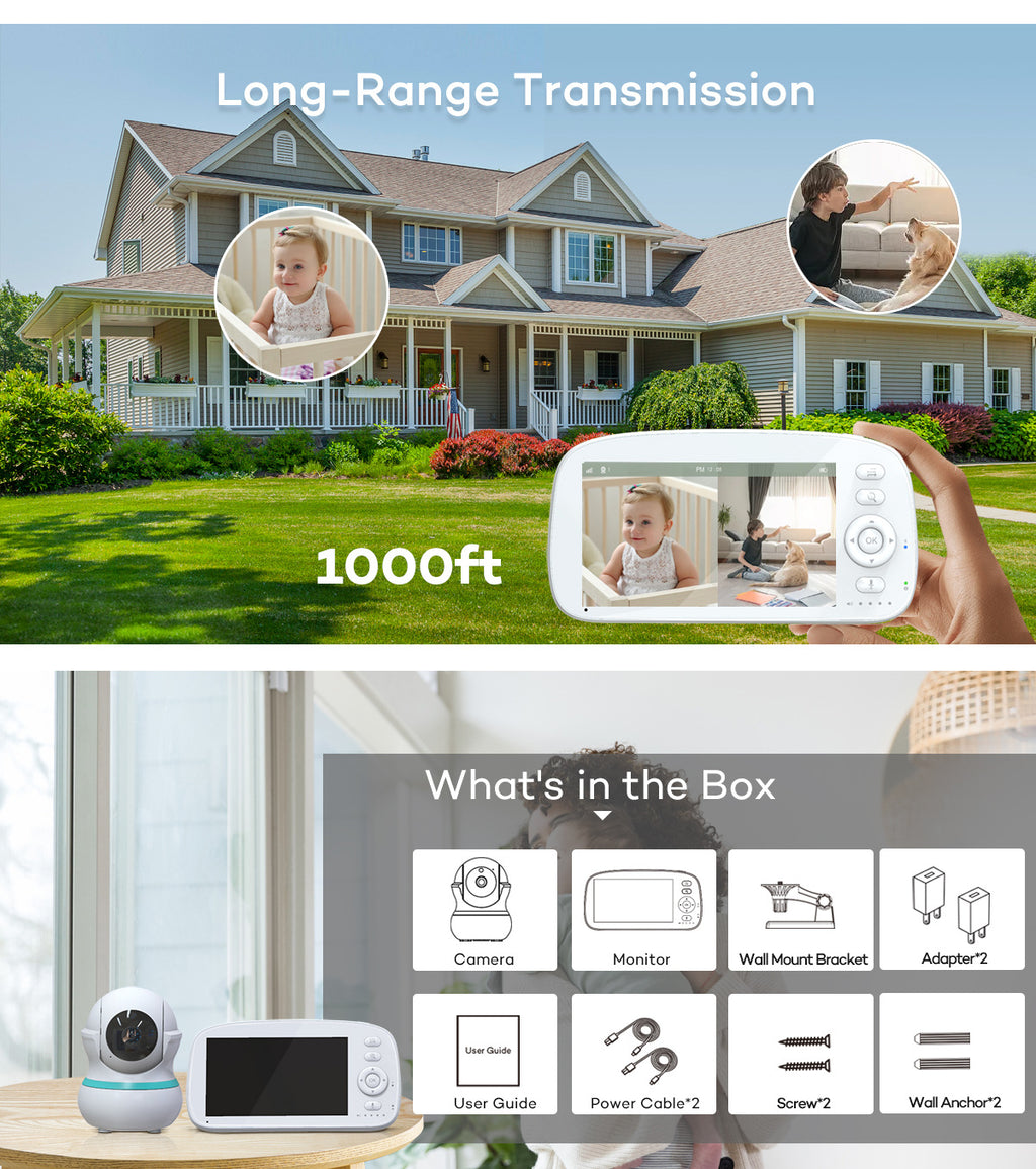 2025New360Shaking Head5Inch854p Baby Monitor Smart Baby Monitor Care