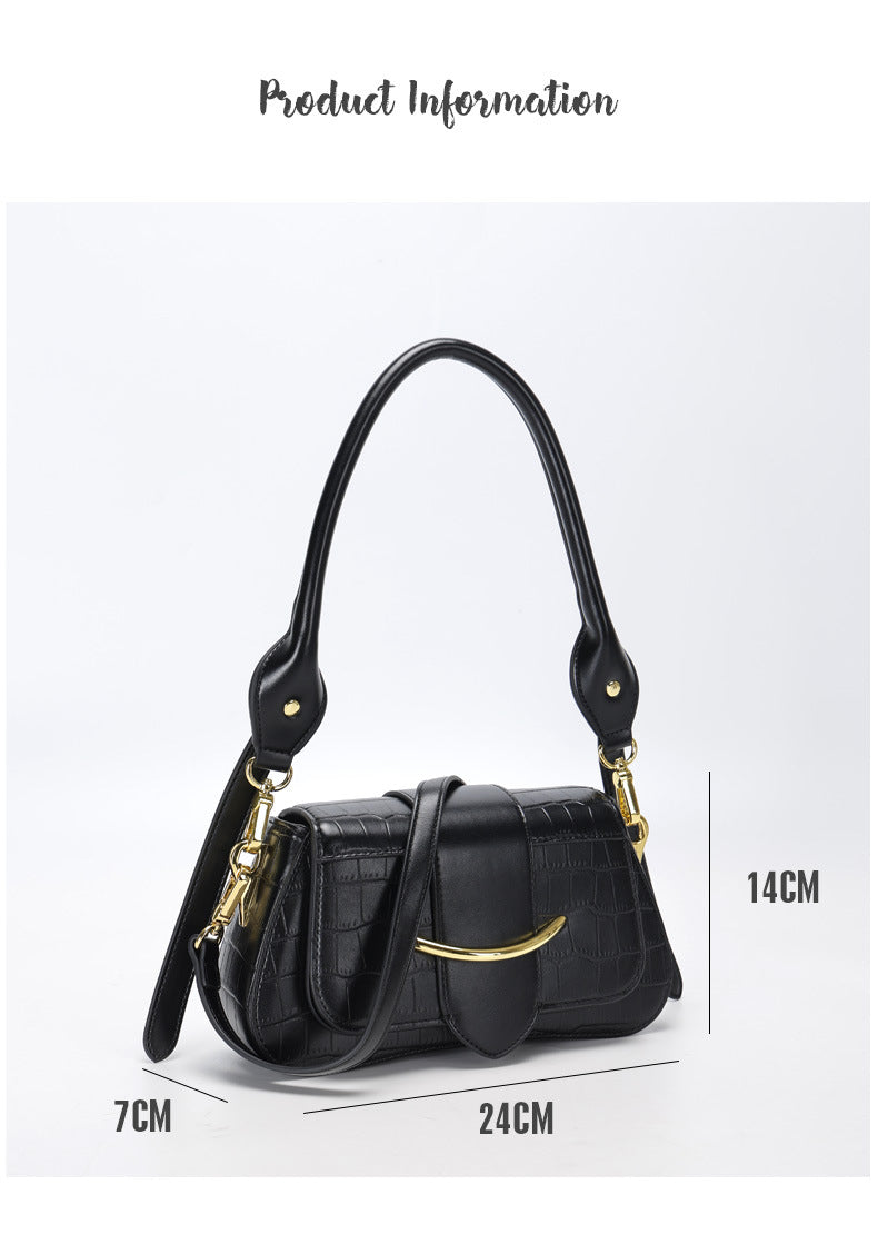 2024Spring Summer New Simple Niche Design Women's Bag Versatile Shoulder Underarm Bag Crocodile Pattern Small Square Bag Crossbody Bag