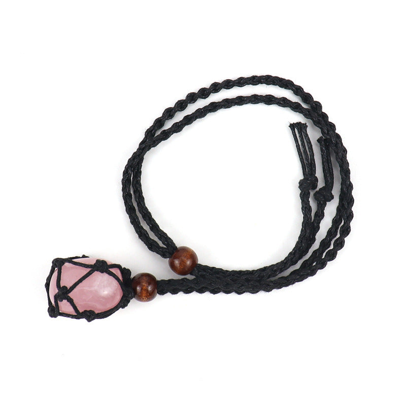 Men's Woven Mesh Necklace Natural Stone Crystal Vintage Sweater Chain Tiger Eye Stone Lapis Lazuli Amethyst Mesh Necklace